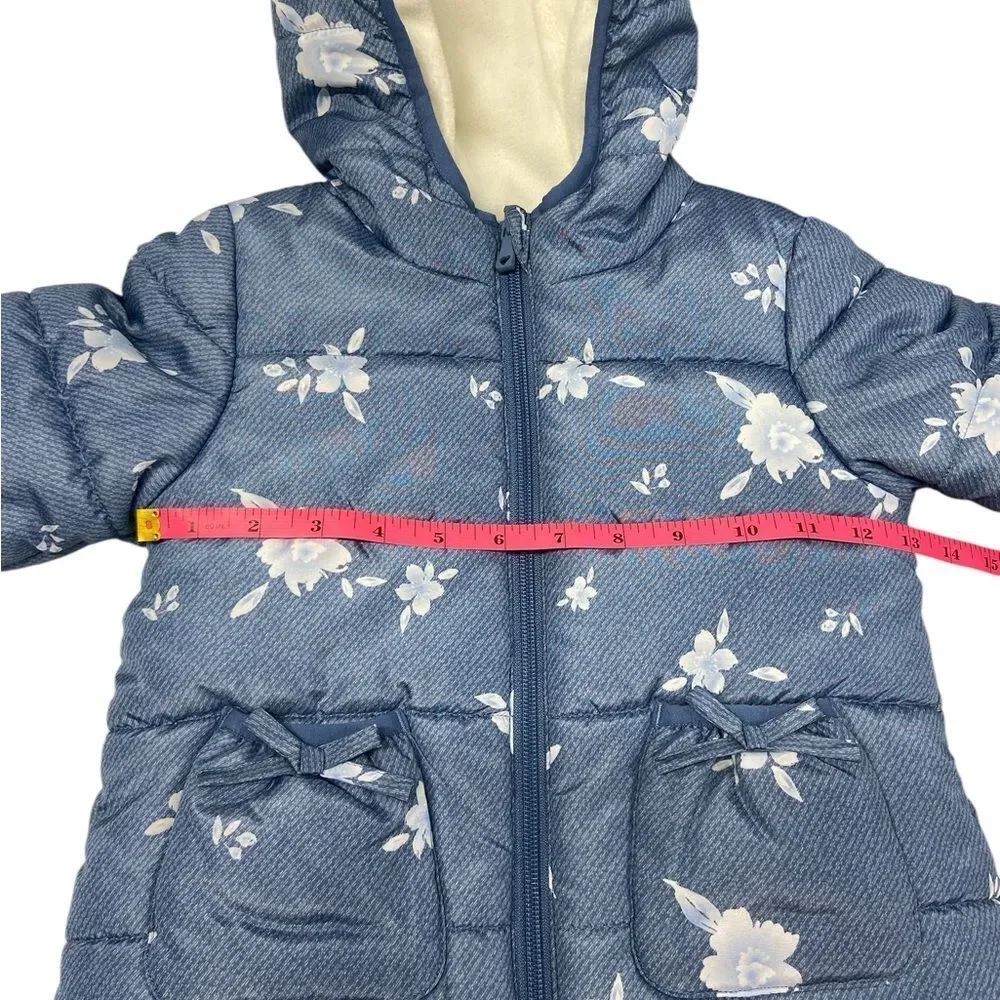 Wippette Blue with Floral Print Puffer Coat. Size 18M